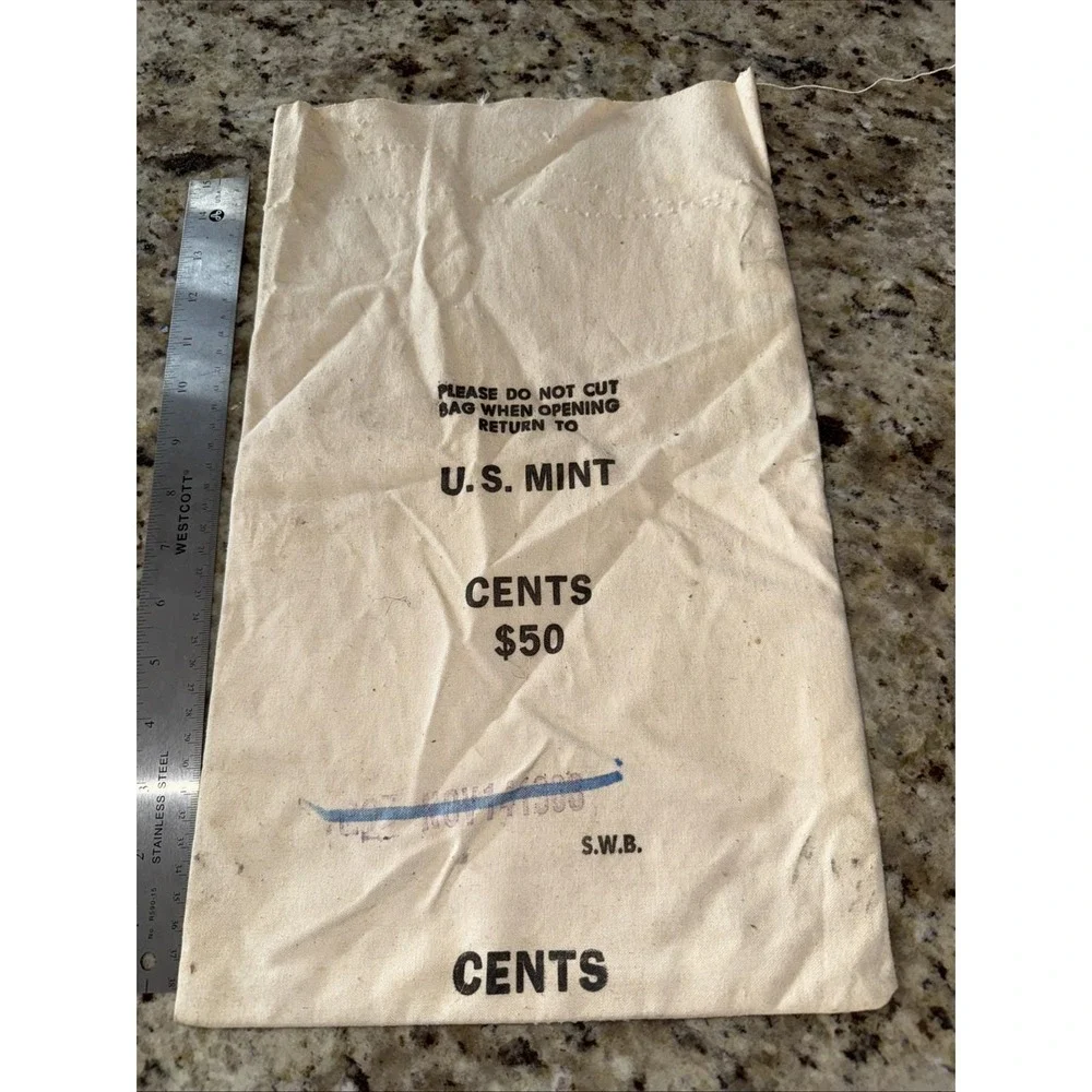 Vintage‎ US Mint Bank Canvas Cloth Coin Money Bag Cents $50 Empty 1988 (5253)
